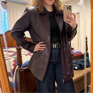 Genuine Leather Purple Plum Long Zipper Jacket Coat